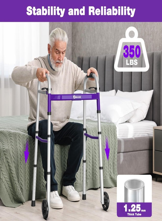 Whlicks Narrow Folding Walkers for Seniors,Aluminum Lightweight Walkers with Wheels, Adjustable Width and Height Front Wheel Walker for Elderly and Disabled, Supports up to 350 lbs - Image 3
