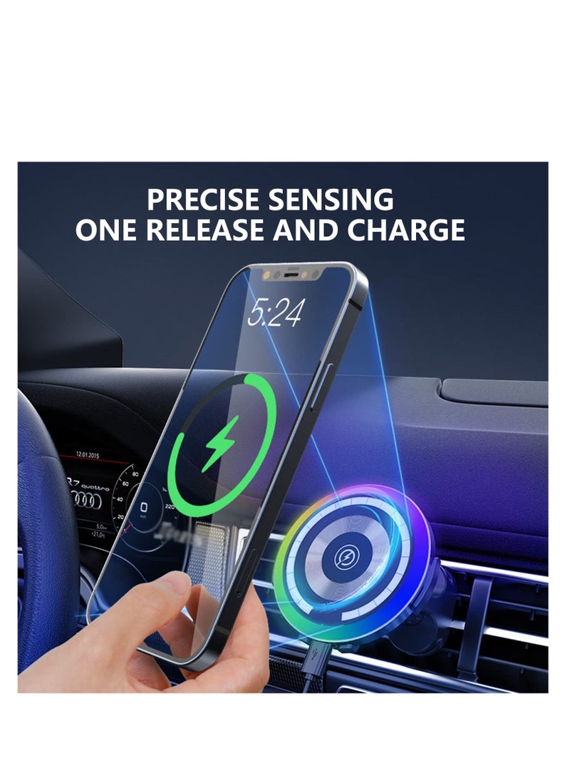 Loquat 1 PC Wireless Car Charger, 15W Decorative Rhythm Light Fast Charging Auto-Clamping Air Vent Car Phone Holder Mount Compatible with iPhone13/12/11/Pro/Mini/Xr/Xs/X/8, Samsung S22/S22 - Image 2