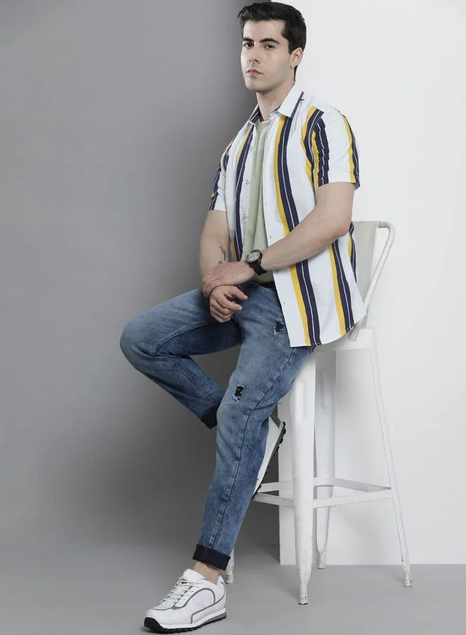 The Indian Garage Co Men Regular Fit Striped Half Sleeves Cutaway Collar Casual Shirt