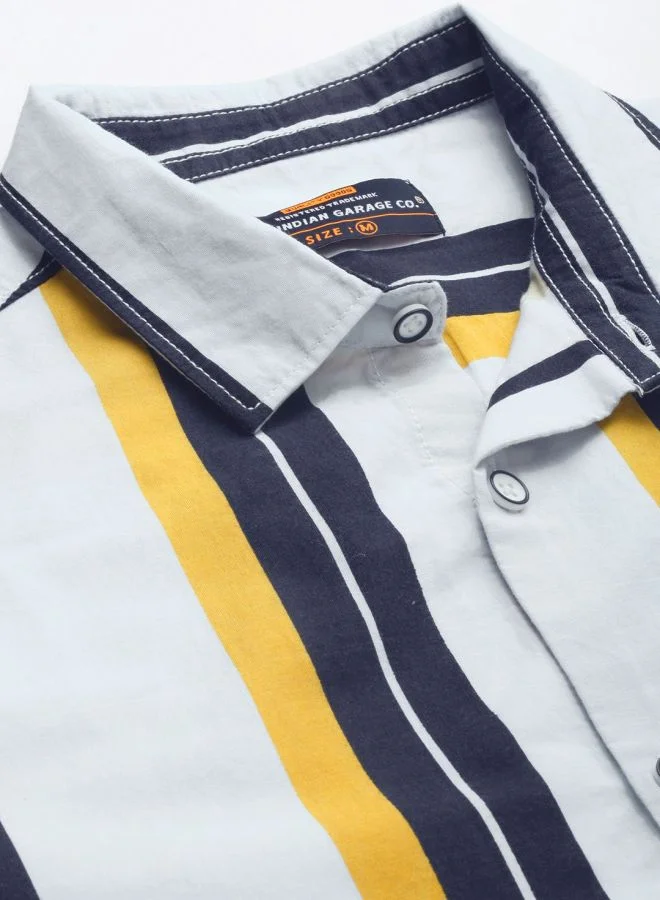 The Indian Garage Co Men Regular Fit Striped Half Sleeves Cutaway Collar Casual Shirt