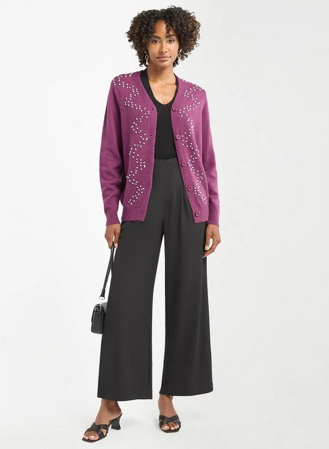 Splash FAV Embellished Button Through Cardigan with Long Sleeves