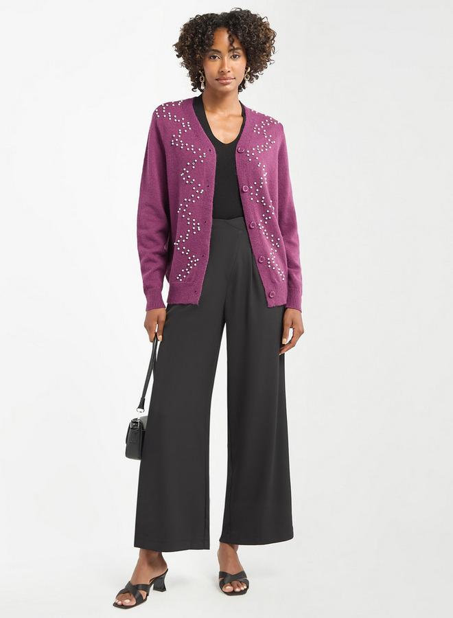 Splash FAV Embellished Button Through Cardigan with Long Sleeves - Image 2