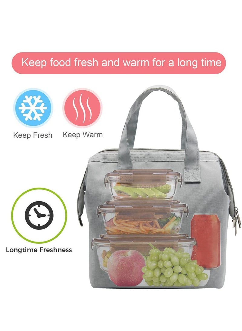Lunch Bag Bento Bag, Thickened Thermal Insulation Refrigerated Bento Tote Bag, Lunch Box Carrying Bag for Students Ladies Men Picnic Work Outdoor Grey  - Image 2