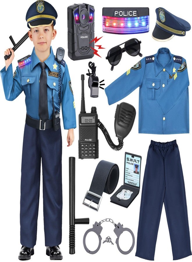 G.C 15PCS Kids Police Officer Costume Boys Girls Cop Costume Accessories Gear Recorder Shoulder Light Hat Belt Halloween Career Day Gifts (S(5-7Y)) - Image 1
