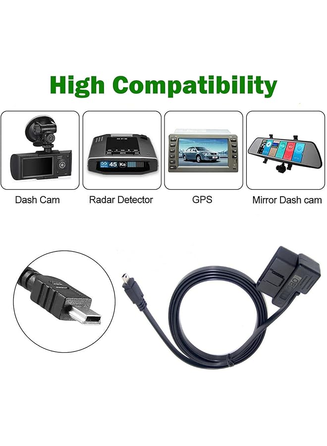 eWINNER Obd2 Obd Power Cable For Dash Camera Obd To Mini Usb Obdii Adapter Hardwire Charger Cable 24 Hours Surveillance And Acc Two Mode Mini Usb Port - Image 2