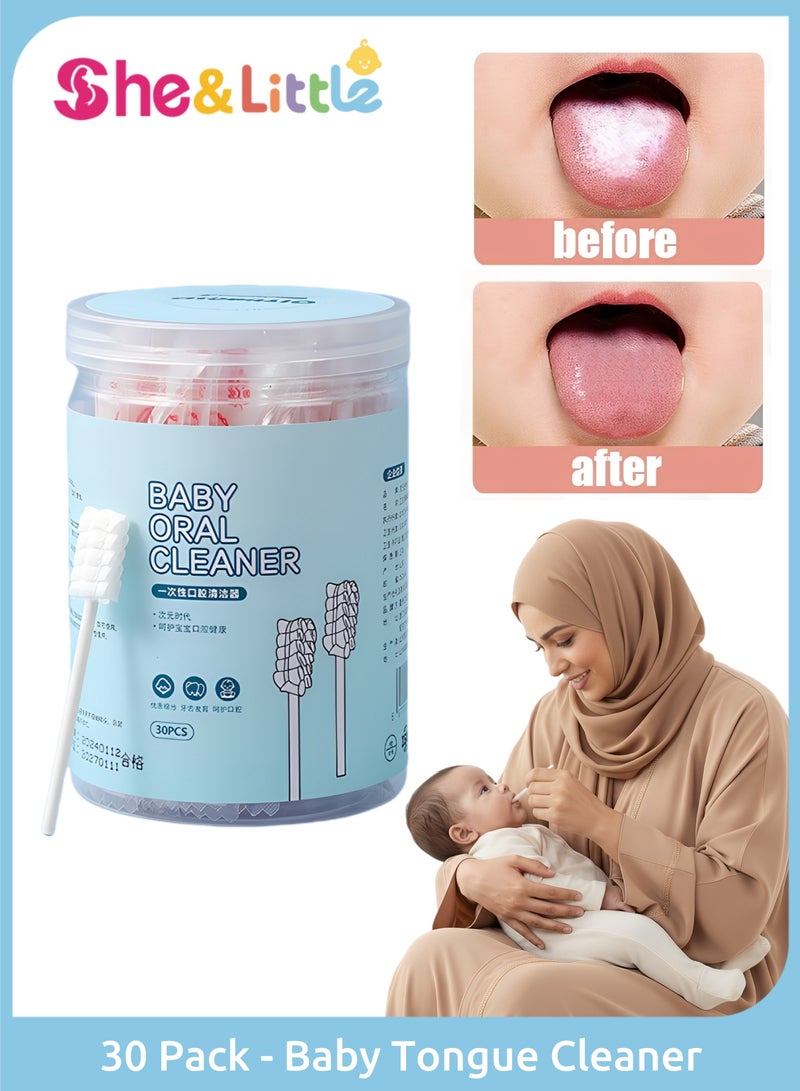 30 Pcs Baby Tongue Cleaner, Baby Toothbrush, Baby Oral Cleaning Sticks Individually Wrapped, Medical Gauze 360° Cleans Tongue Coating & Milk Residue, Flexible Paper Handle, Cares for 0-36 Months Babies Oral Health - Image 1