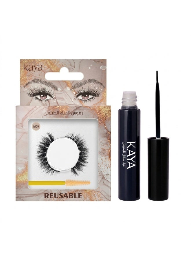 kaya Black Eyelash Glue with Natural Mink Three Dimensional Lashes Style No. 9 Set - Image 1
