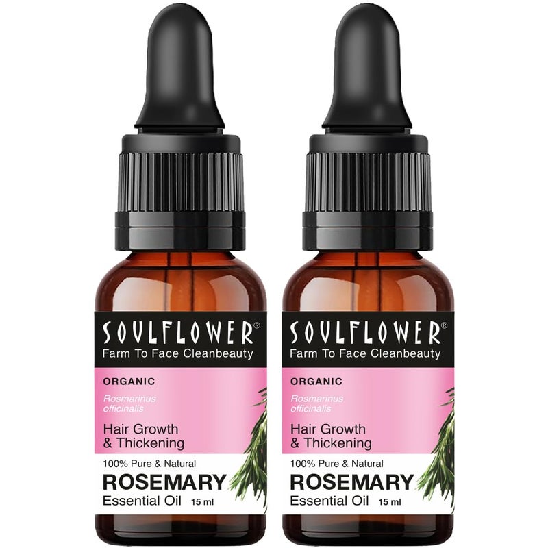 Soulflower Soulflower Rosemary Essential Oil for Hair Growth Nourishment Thick Strong Hair Moisturising Skin Clinically Tested Ecocert Certified Organic 100 Pure Natural Pack of 2 15ml Each - Image 1