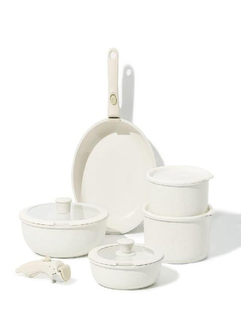CAROTE Nonstick Cookware Sets, Non Stick Pots and Pans Set Detachable Handle, Kitchen Cookware Sets with Removable Handle, Stackable RV Cookware for Campers, Dishwasher/Oven Safe (White 5 PCS)