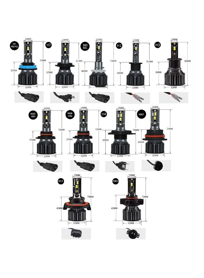 New LED Headlight Bulbs H1 H3 H4 H7 H8/H9/H11 9004 9005 9006 9007 9012 H13 5202 - Pair for Cars