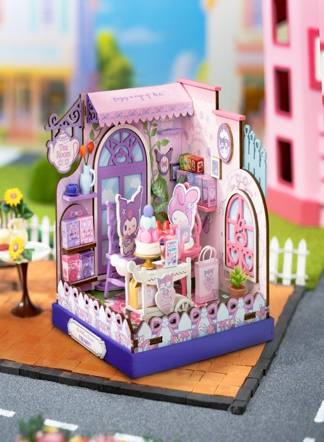 Hands Craft My Melody & Kuromi Tea Party Miniature House Kit – Kawaii 3D Puzzle with Tiny Tea Cups & Cake – DIY Wooden Craft Kit for Bedroom or Bookshelf Decor & Gifts - Image 2