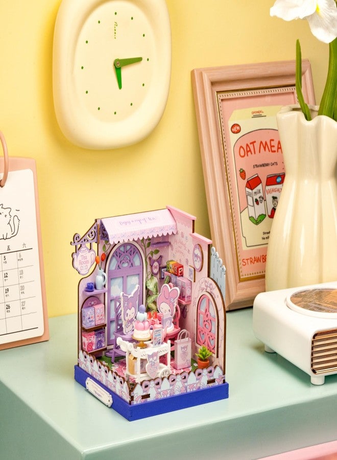 Hands Craft My Melody & Kuromi Tea Party Miniature House Kit – Kawaii 3D Puzzle with Tiny Tea Cups & Cake – DIY Wooden Craft Kit for Bedroom or Bookshelf Decor & Gifts - Image 5