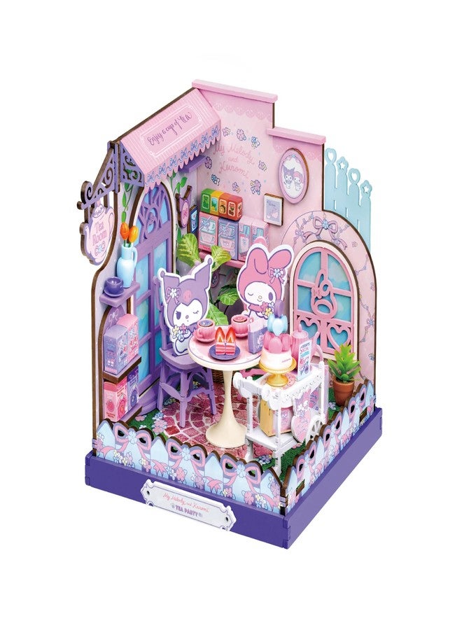 Hands Craft My Melody & Kuromi Tea Party Miniature House Kit – Kawaii 3D Puzzle with Tiny Tea Cups & Cake – DIY Wooden Craft Kit for Bedroom or Bookshelf Decor & Gifts - Image 1