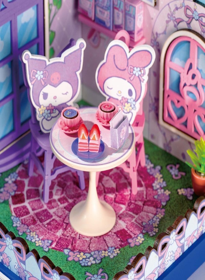 Hands Craft My Melody & Kuromi Tea Party Miniature House Kit – Kawaii 3D Puzzle with Tiny Tea Cups & Cake – DIY Wooden Craft Kit for Bedroom or Bookshelf Decor & Gifts - Image 3