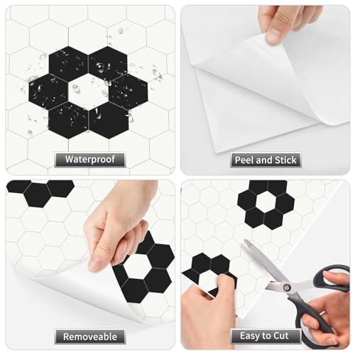 MORCART 20 Pack Peel and Stick Floor Tile, Vinyl Flooring Waterproof Removable 7.87" x 7.87" DIY Flooring for Bathroom, Kitchen, Fireplace, Pet House, Stairs, Bedrooms, Wall Black White - Image 3