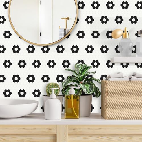 MORCART 20 Pack Peel and Stick Floor Tile, Vinyl Flooring Waterproof Removable 7.87" x 7.87" DIY Flooring for Bathroom, Kitchen, Fireplace, Pet House, Stairs, Bedrooms, Wall Black White - Image 5