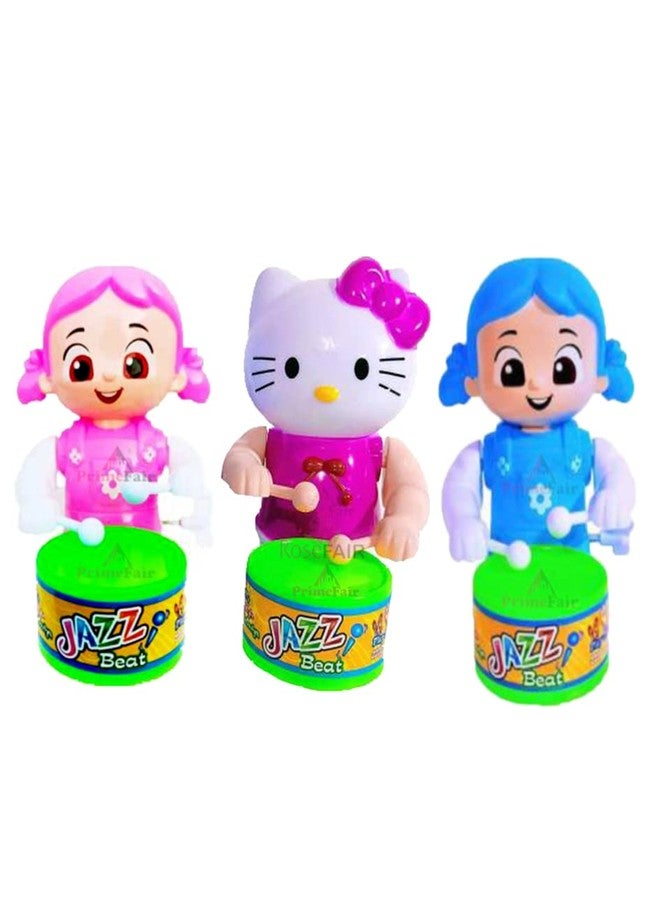 ROSEFAIR Cute Drummer Toy with Drumming and Dancing Action for Kids Baby Rattle Toys Set Toddler Kids Key-Operated Toys Kids (PINK-KITTY-BLUE-PAC-03) - Image 1