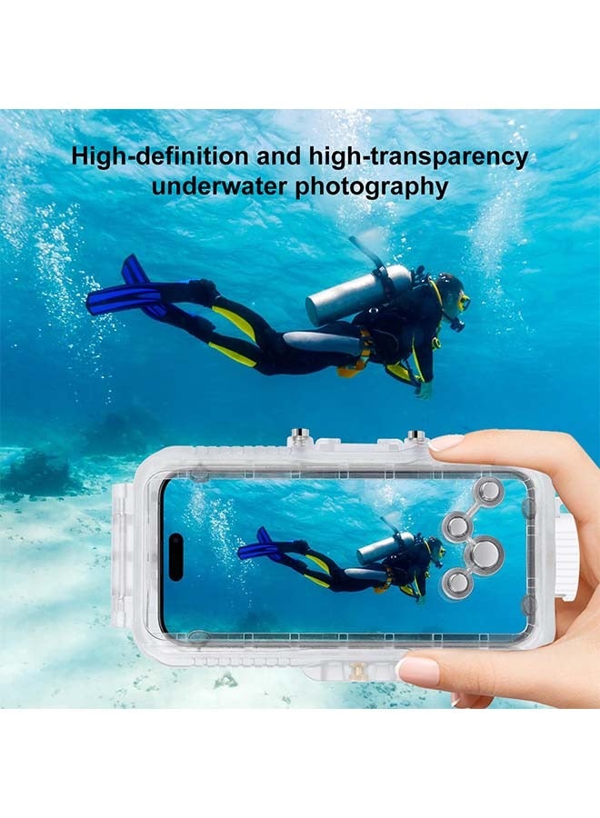 PULUZ Diving Phone Case for iPhone 16 Pro, 130ft/40m Professional Diving Snorkeling Swimming Surfing Underwater Housing Cover for iPhone 16 Pro, Photo & Video Shooting Transparent - Image 3