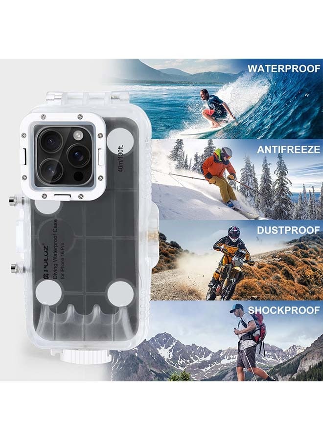 PULUZ Diving Phone Case for iPhone 16 Pro, 130ft/40m Professional Diving Snorkeling Swimming Surfing Underwater Housing Cover for iPhone 16 Pro, Photo & Video Shooting Transparent - Image 4