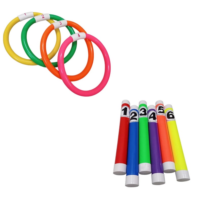 Fitfix ® Swimming Toy Set of Underwater Sinker Rings I Diving Stick Toys for Children I Ideal Gift Set - Made in India (Diving Stick + Sinker Ring) Combo Made in India - Image 1
