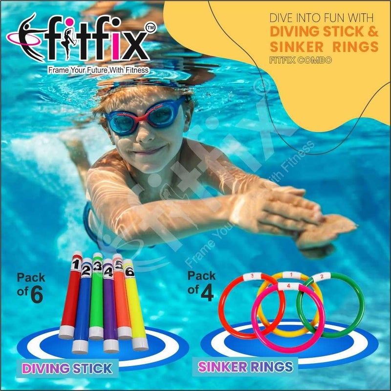 Fitfix ® Swimming Toy Set of Underwater Sinker Rings I Diving Stick Toys for Children I Ideal Gift Set - Made in India (Diving Stick + Sinker Ring) Combo Made in India - Image 4