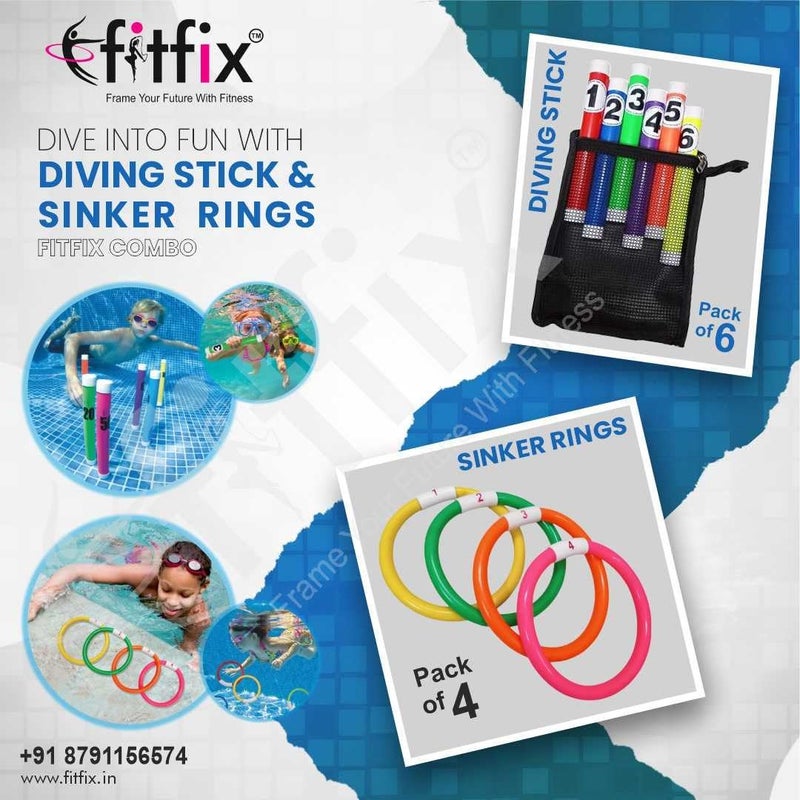 Fitfix ® Swimming Toy Set of Underwater Sinker Rings I Diving Stick Toys for Children I Ideal Gift Set - Made in India (Diving Stick + Sinker Ring) Combo Made in India - Image 2