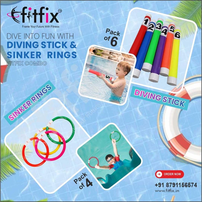 Fitfix ® Swimming Toy Set of Underwater Sinker Rings I Diving Stick Toys for Children I Ideal Gift Set - Made in India (Diving Stick + Sinker Ring) Combo Made in India - Image 5