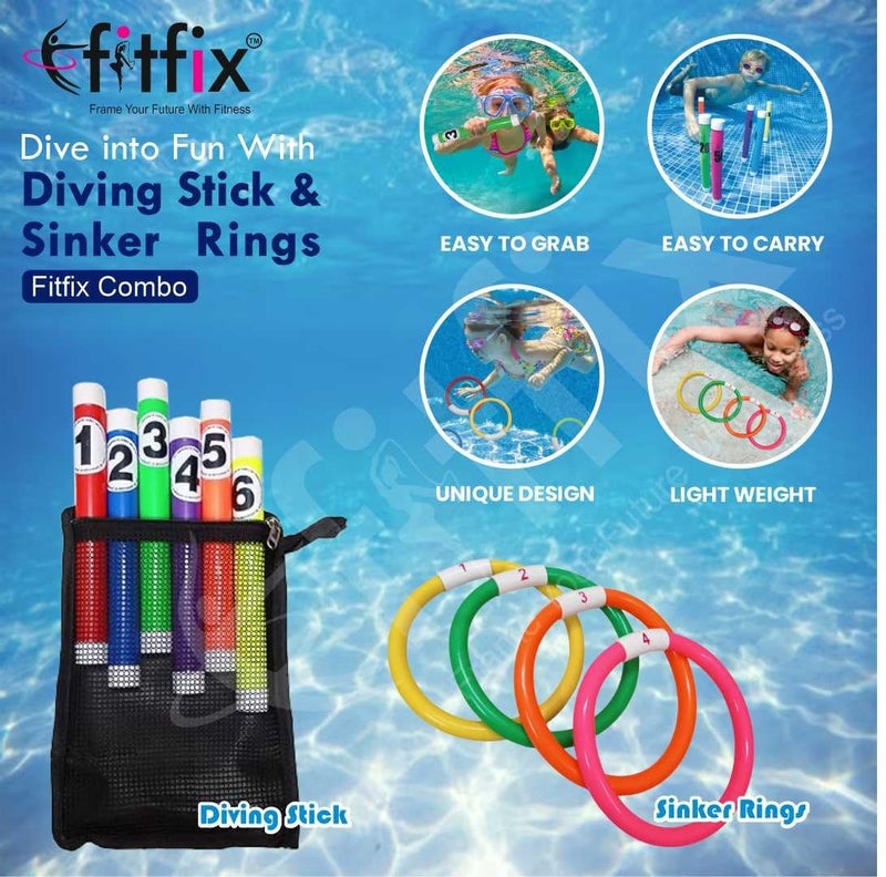 Fitfix ® Swimming Toy Set of Underwater Sinker Rings I Diving Stick Toys for Children I Ideal Gift Set - Made in India (Diving Stick + Sinker Ring) Combo Made in India - Image 3