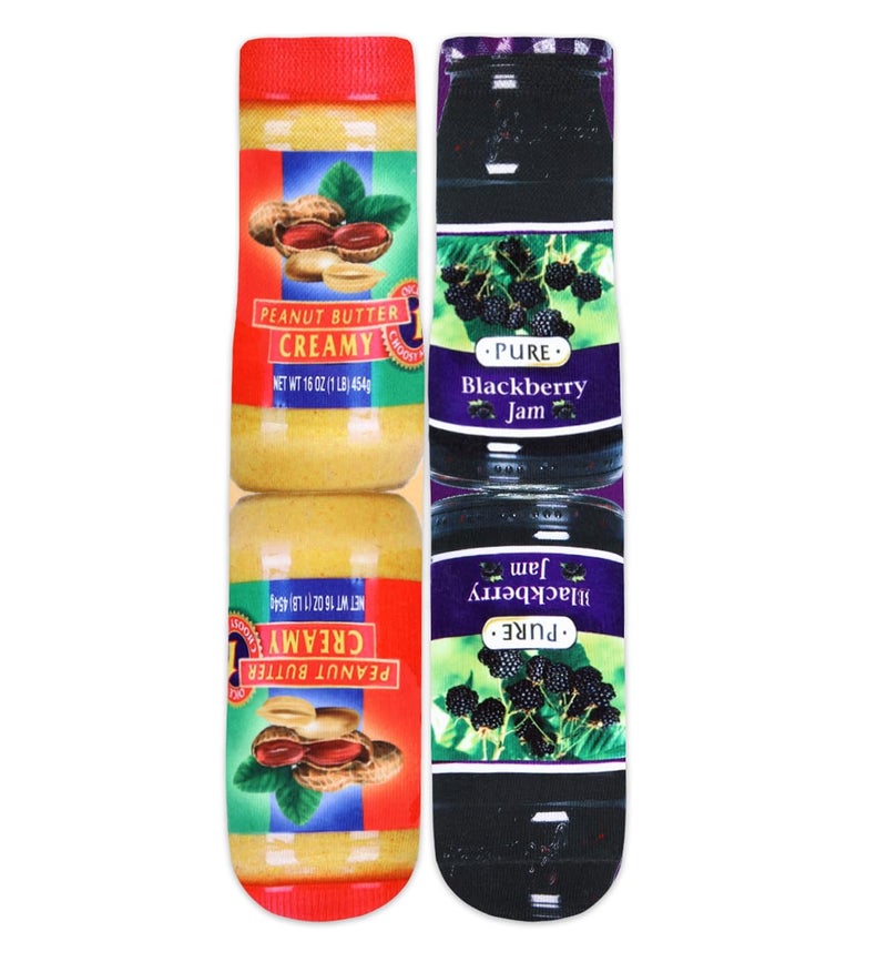 Benefeet Sox Mens Funny Crazy Socks Unisex Cool Funky 3D Print Food Patterned Calf Socks Boys Youth Novelty Athletic Tube Sock Peanut Butter and Jelly Sock, Peanut Butter and Jelly - Image 1