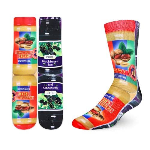 Benefeet Sox Mens Funny Crazy Socks Unisex Cool Funky 3D Print Food Patterned Calf Socks Boys Youth Novelty Athletic Tube Sock Peanut Butter and Jelly Sock, Peanut Butter and Jelly - Image 2
