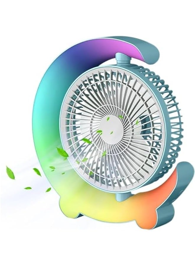 بيوينتي Table Fan with Ambient Light, Desk fan, 180° Rotatable, Portable Fan, USB Rechargeable, 3-Speed, Rechargeable Fan, Fan Standing, Small Fan - Image 1
