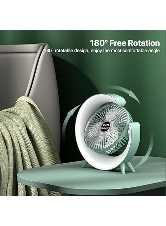 بيوينتي Table Fan with Ambient Light, Desk fan, 180° Rotatable, Portable Fan, USB Rechargeable, 3-Speed, Rechargeable Fan, Fan Standing, Small Fan - Image 2