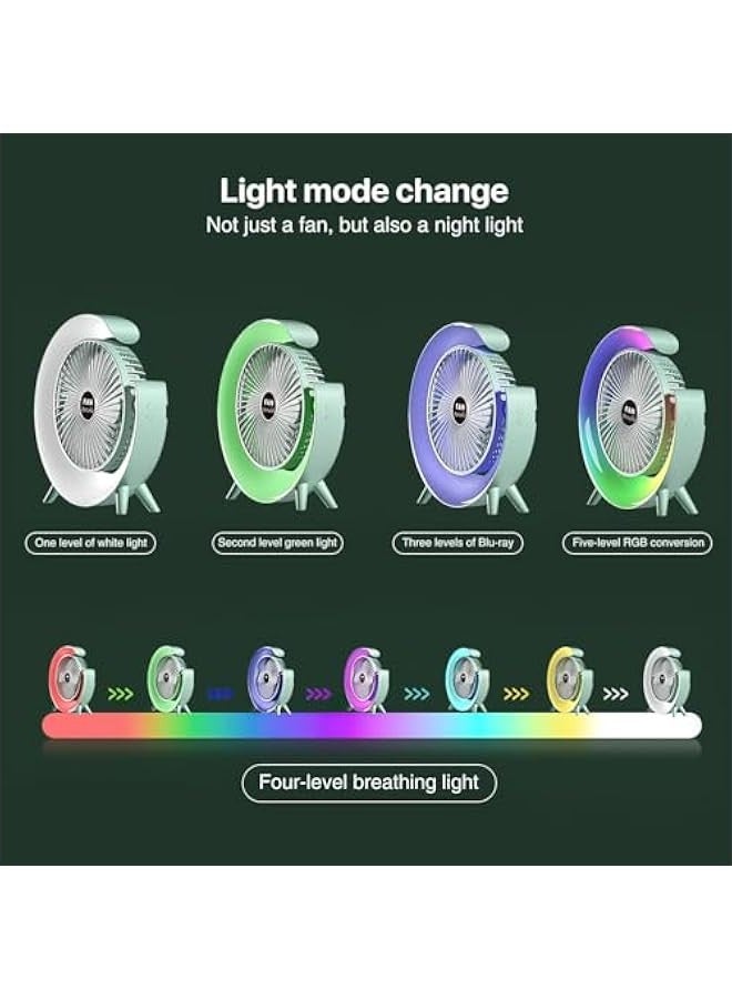 بيوينتي Table Fan with Ambient Light, Desk fan, 180° Rotatable, Portable Fan, USB Rechargeable, 3-Speed, Rechargeable Fan, Fan Standing, Small Fan - Image 3