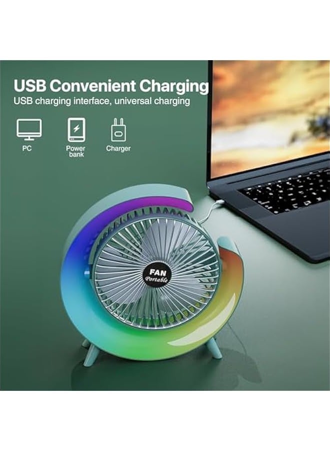 بيوينتي Table Fan with Ambient Light, Desk fan, 180° Rotatable, Portable Fan, USB Rechargeable, 3-Speed, Rechargeable Fan, Fan Standing, Small Fan - Image 4