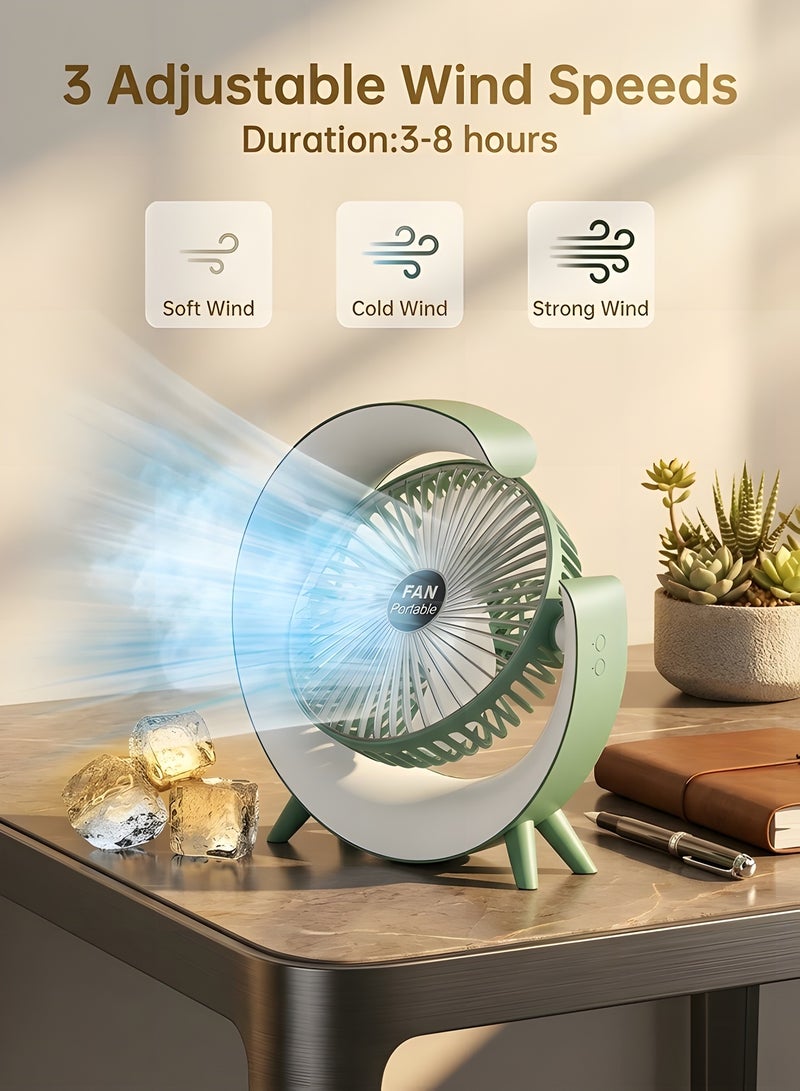 Beauenty Table Fan with Ambient Light, Desk fan, 180° Rotatable, Portable Fan, USB Rechargeable, 3-Speed, Rechargeable Fan, Fan Standing, Small Fan - Image 2