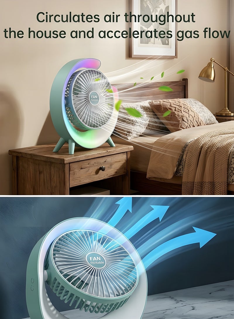 Beauenty Table Fan with Ambient Light, Desk fan, 180° Rotatable, Portable Fan, USB Rechargeable, 3-Speed, Rechargeable Fan, Fan Standing, Small Fan - Image 3