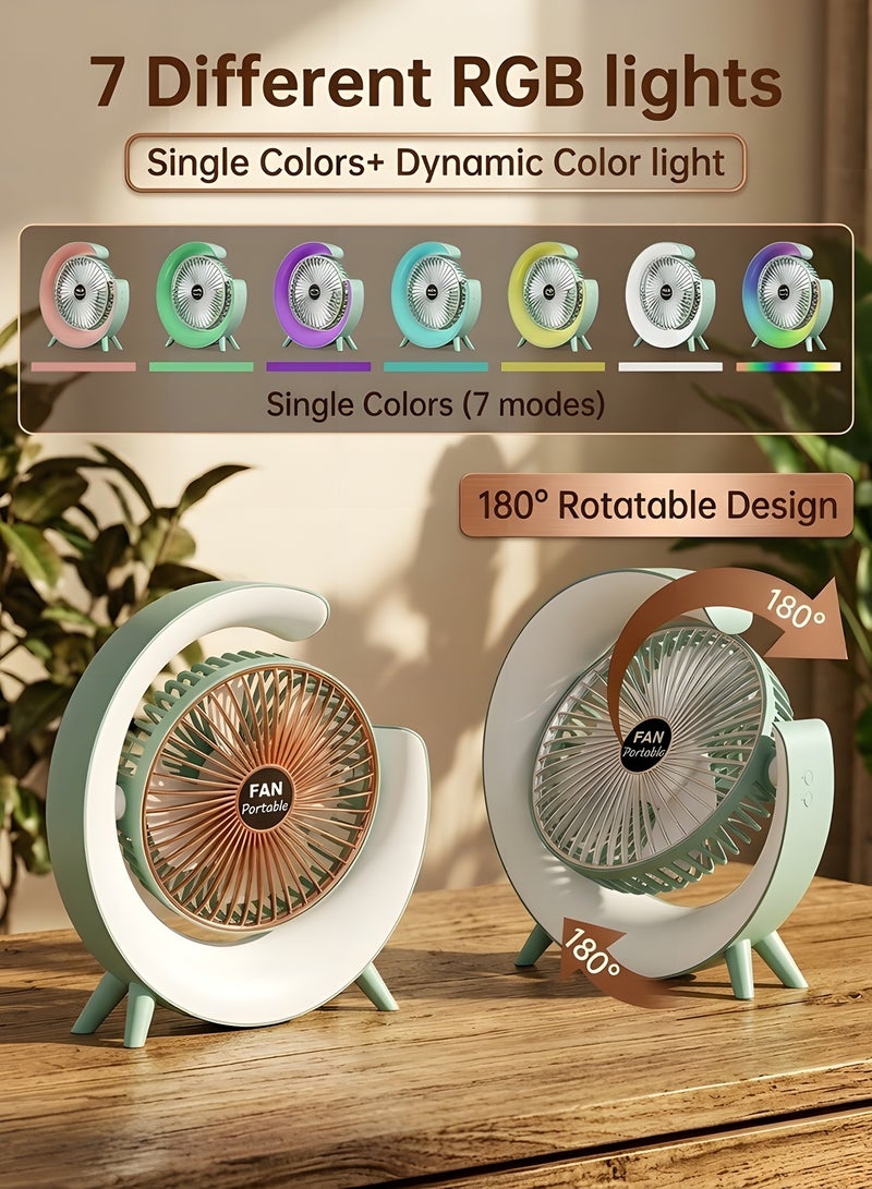 Beauenty Table Fan with Ambient Light, Desk fan, 180° Rotatable, Portable Fan, USB Rechargeable, 3-Speed, Rechargeable Fan, Fan Standing, Small Fan - Image 4