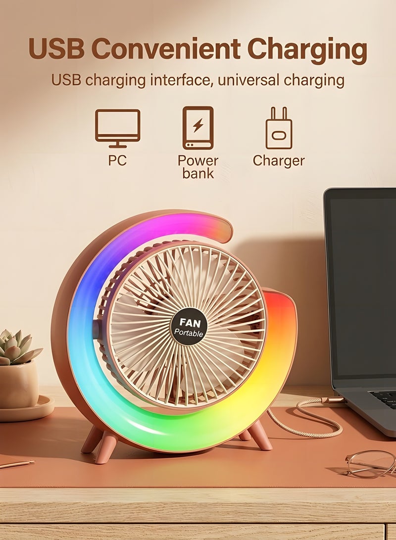 Beauenty Table Fan with Ambient Light, Desk fan, 180° Rotatable, Portable Fan, USB Rechargeable, 3-Speed, Rechargeable Fan, Fan Standing, Small Fan - Image 5