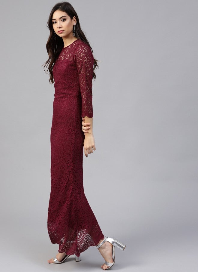 Athena فستان ماكسي دانتيل بورغندي للنساء - Image 3