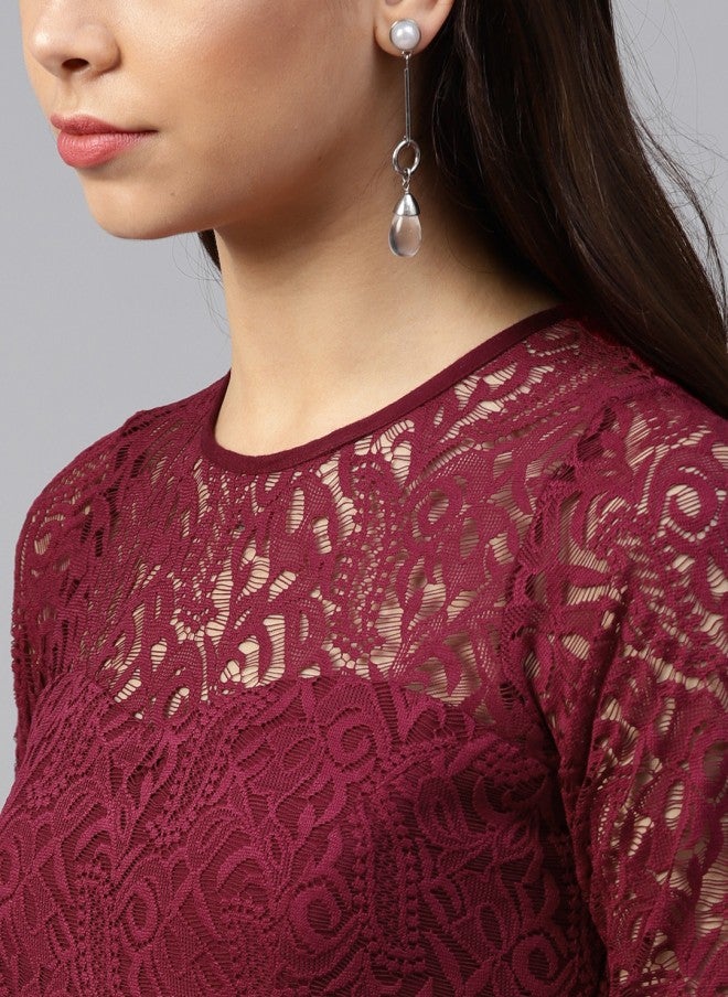 Athena فستان ماكسي دانتيل بورغندي للنساء - Image 2