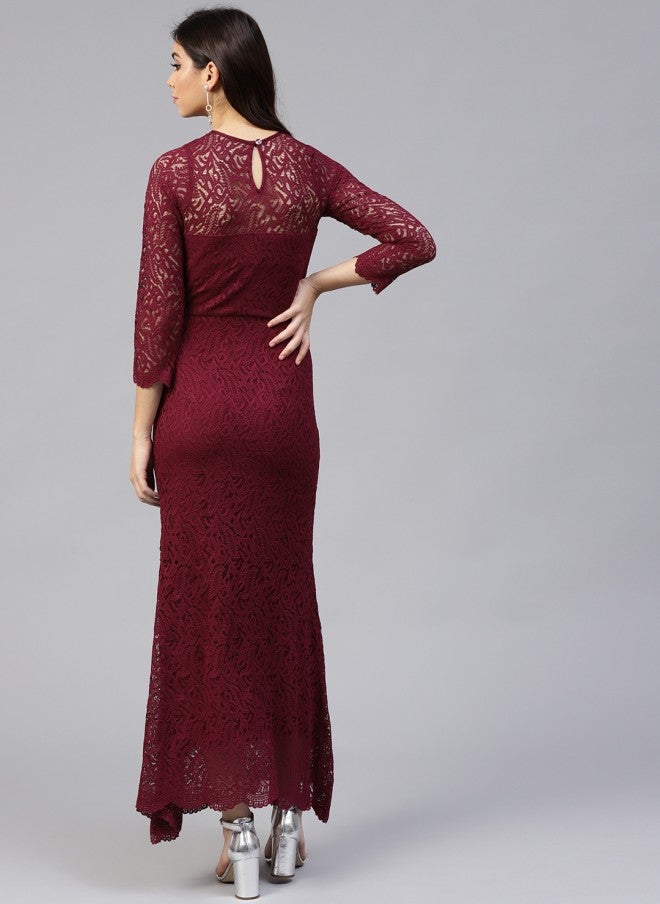 Athena فستان ماكسي دانتيل بورغندي للنساء - Image 4