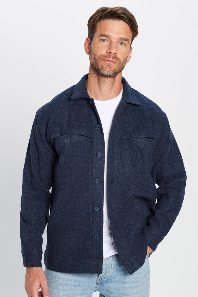 Tudors Men's Relax Fit Casual Cut Lumberjack Collar Double Pocket Plain Winter Shirt