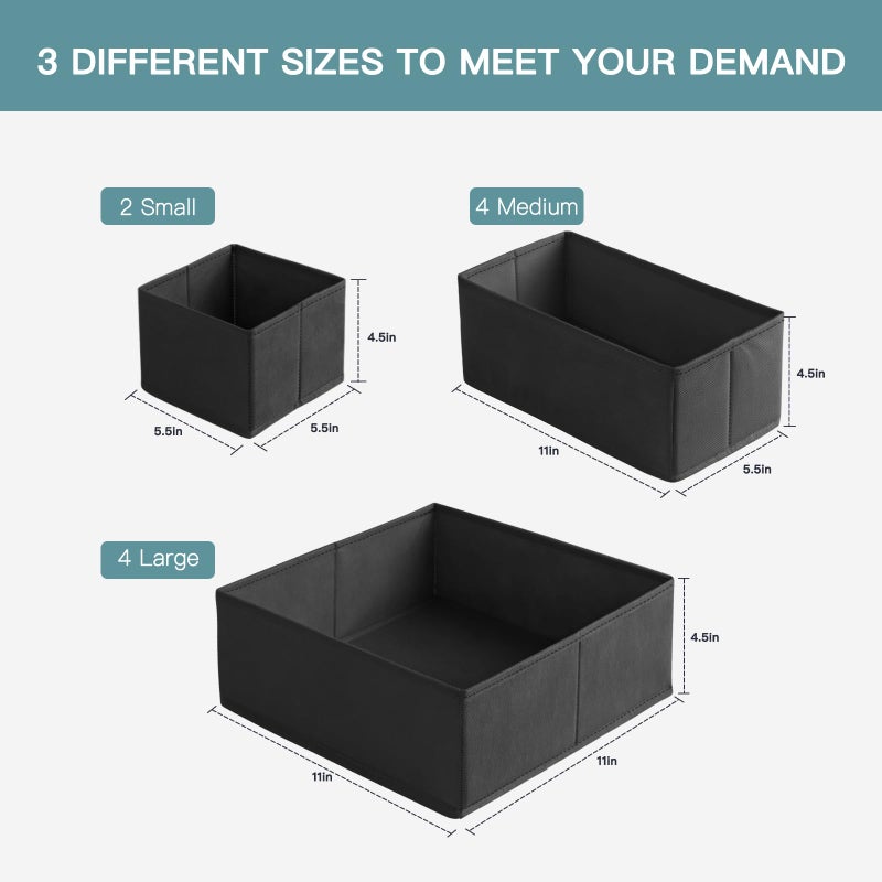 Criusia Drawer Organizer Clothes, 10 Pack Dresser Organizer for Baby Clothes, Underwear, Sock- Foldable Closet Organization and Storage Dividers Bins for Nursery, Bedroom (Black) - Image 2