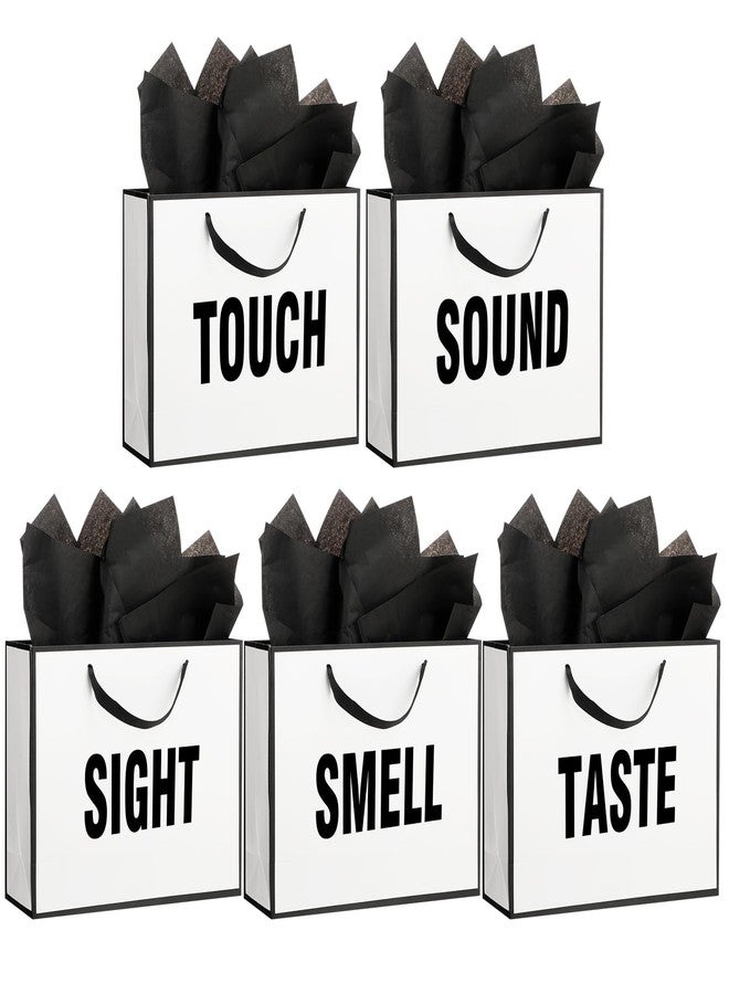 Kolldenn 5 Senses Gift Bags for Him Her Five Senses Gift Bag with Ribbon Handles and Tissue Paper Present Wrappings for Valentine Wedding Birthday Mothers Day (Black White,11.8 x 10 x 4 Inch) - Image 1