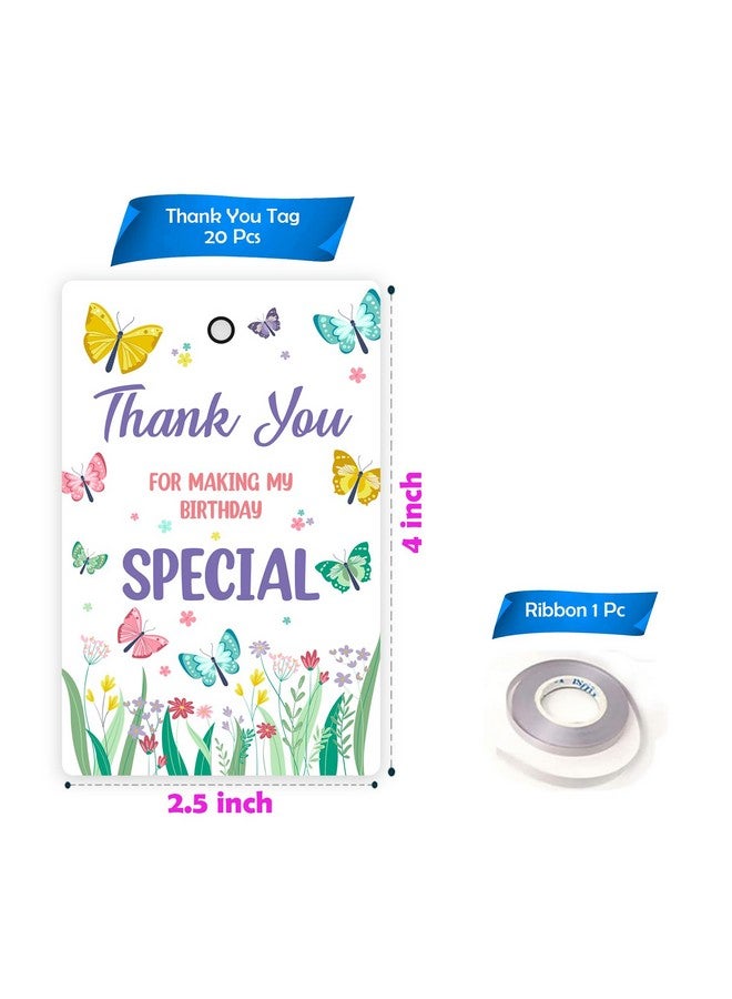 Party Propz Thank You Tags For Return Gift - (20 Pcs) Butterfly Theme Embossed Printing Thank You Cards For Return Gifts (Cardstock), Thank You for Coming Tags with Ribbon, Birthday Return Gifts - Image 2