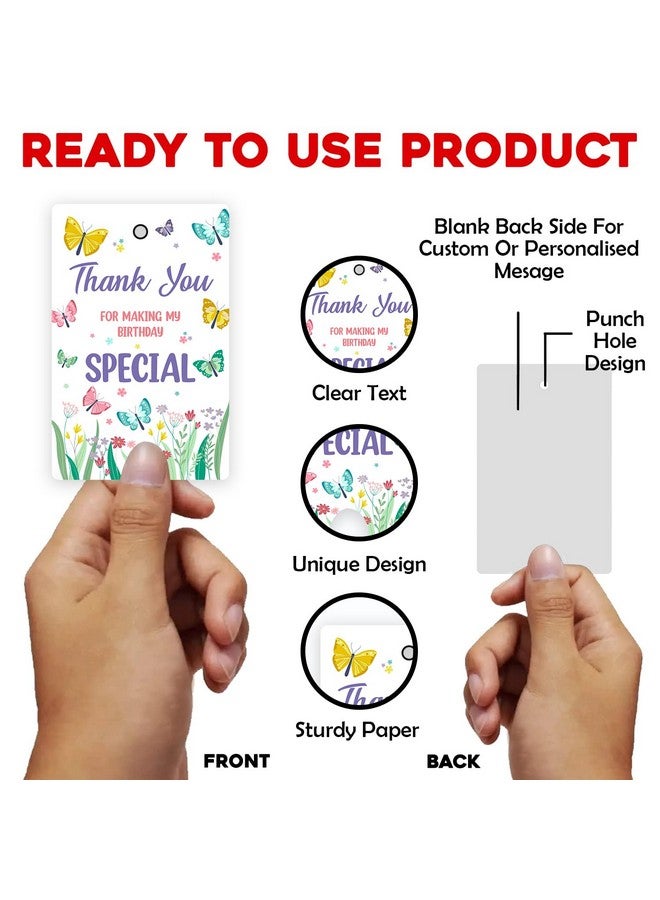 Party Propz Thank You Tags For Return Gift - (20 Pcs) Butterfly Theme Embossed Printing Thank You Cards For Return Gifts (Cardstock), Thank You for Coming Tags with Ribbon, Birthday Return Gifts - Image 3