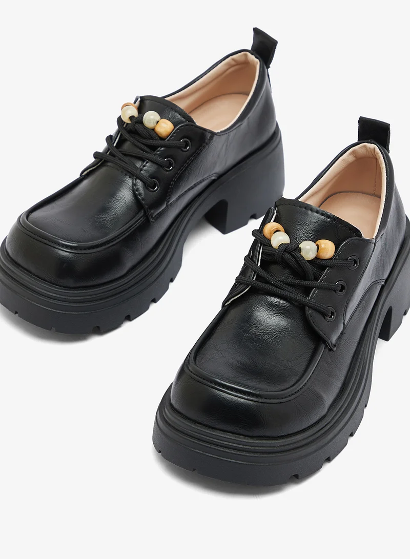 Ginger Black Platform Chunky Lace Up Monk Shoes for Women | Best Price UAE