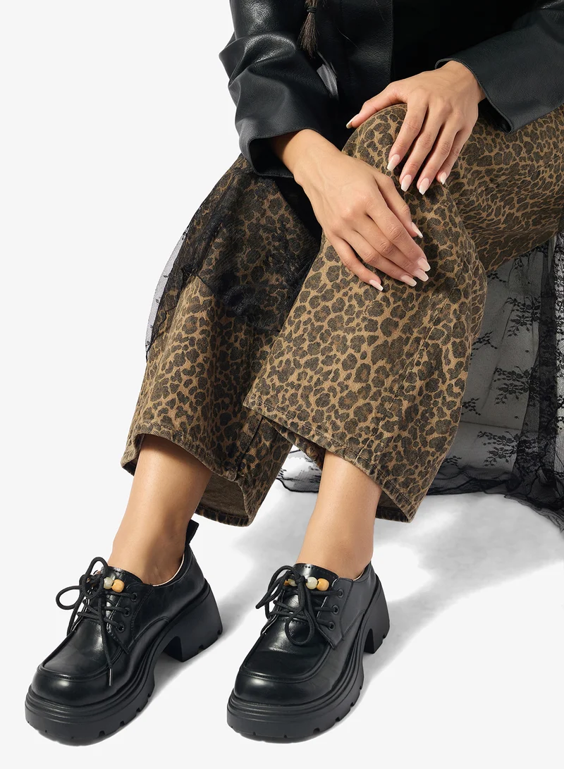 Ginger Black Platform Chunky Lace Up Monk Shoes for Women | Best Price UAE