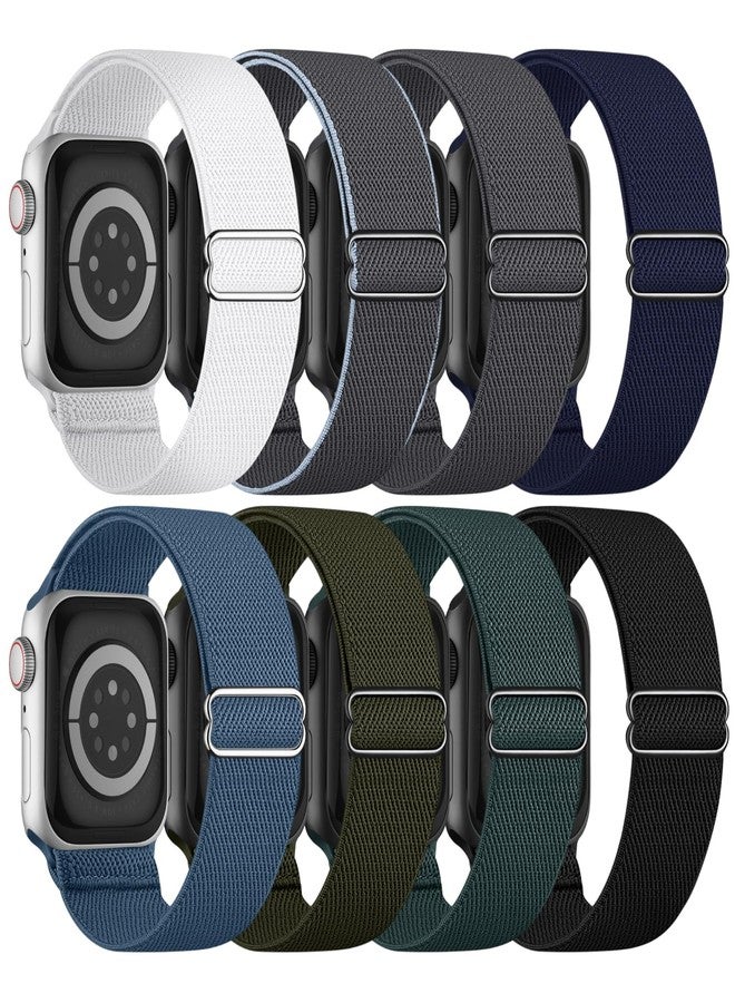Knossen 8 Pack Stretchy Solo Loop Band Compatible with Apple Watch Bands for Women Men 40mm 38mm 41mm 42mm 44mm 45mm 46mm 49mm, Nylon Braided Elastic Strap for iWatch Series 10 9 8 7 6 SE 5 4 3 Ultra Ultra 2 - Image 1