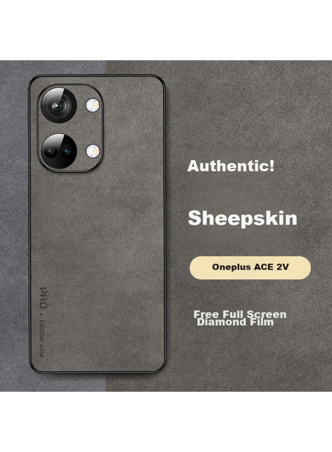 Shangsu, Suitable For Oneplus Ace2V Phone Case, 1+ Ace2V Protective Cover, Shockproof, Full Lens Protection, Soft Shell, Simple Luxury, Lambskin Silicone Outer Case, Women'S And Men'S Leather Case, Gray - Image 1